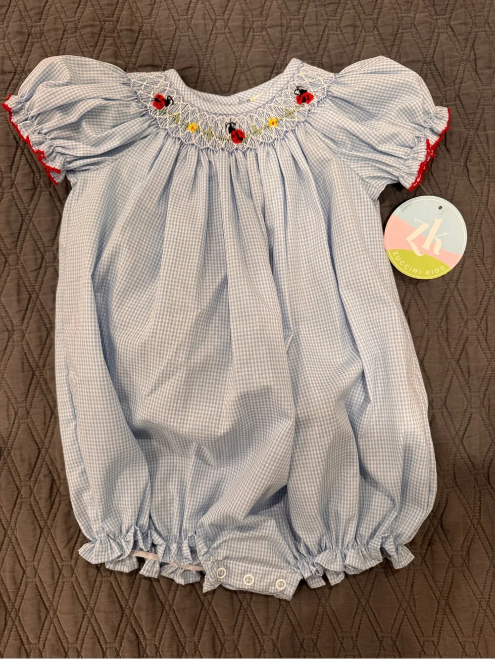 Zuccini Kids Light Blue Gingham Smocked One-Piece